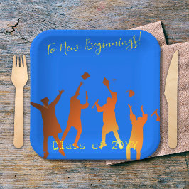 Bold Blue Modern Tech Afstuderen Papieren Bordje