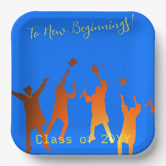 Bold Blue Modern Tech Afstuderen Papieren Bordje (Voorkant)