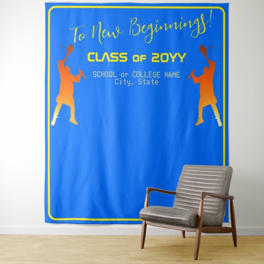 Bold Blue Modern Tech Afstuderen Wandkleed (In situ)