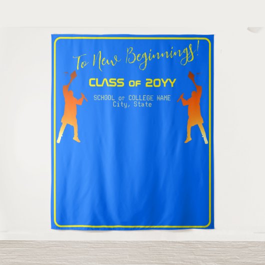 Bold Blue Modern Tech Afstuderen Wandkleed (Voorkant)