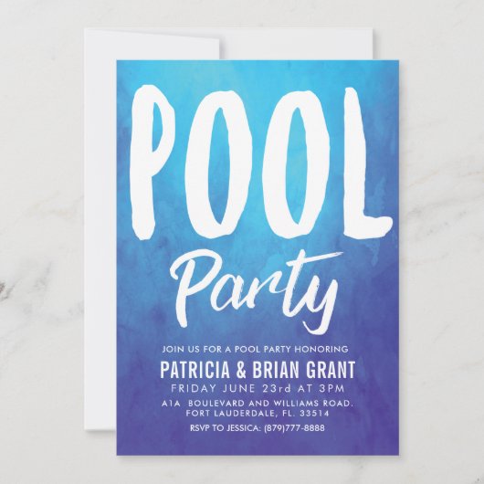 Bold Blue Pool Party nodigt uit Kaart (Voorkant)