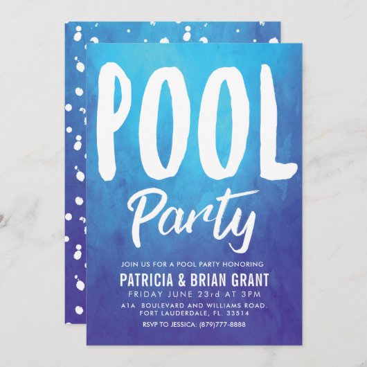 Bold Blue Pool Party nodigt uit Kaart (Voorkant / Achterkant)