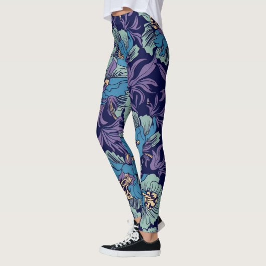 Bold Blue & Teal Botanical Print Floral Pattern  Leggings (Links)