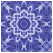 Bold Blue White Ggloing Mandala Pattern Print Stof (Close Up)