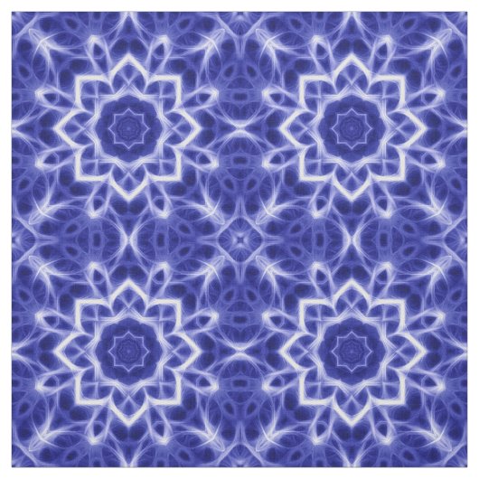 Bold Blue White Ggloing Mandala Pattern Print Stof (Swatch)