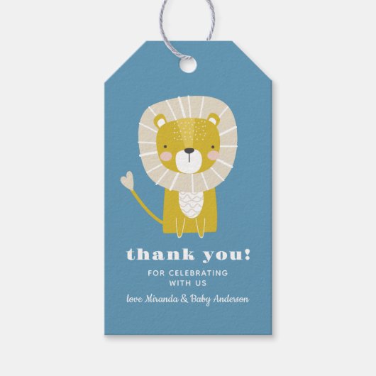 Bold Blue Yellow Lion Baby shower Cadeaulabel (Voorkant)