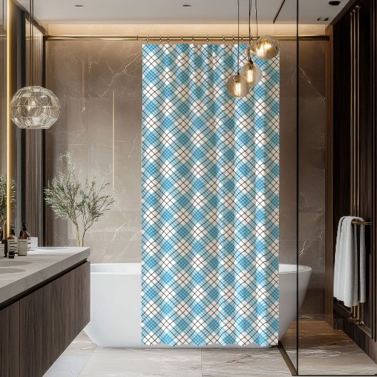 Bold Blue & Yellow Plaid Shower Curtain Gift Man Douchegordijn