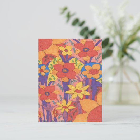 Bold Bohemen Oranje Garden Print Briefkaart (Staand voorkant)