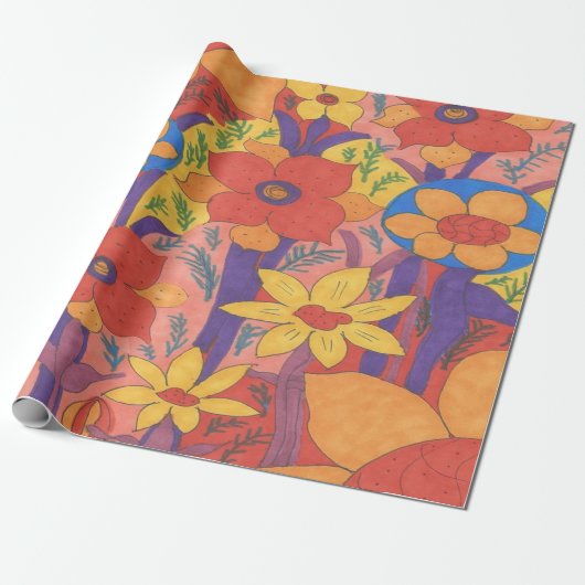 Bold Bohemen Oranje Garden Print Cadeaupapier (Uitgerold)
