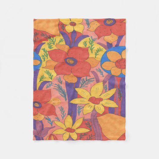 Bold Bohemen Oranje Garden Print Fleece Deken (Voorkant)
