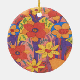Bold Bohemen Oranje Garden Print Keramisch Ornament