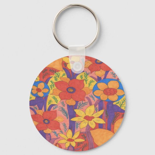Bold Bohemen Oranje Garden Print Sleutelhanger (Voorkant)