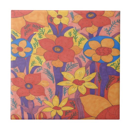 Bold Bohemen Oranje Garden Print Tegeltje (Voorkant)