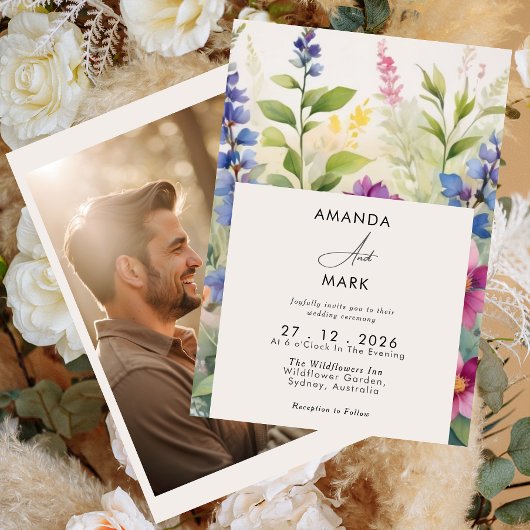 Bold Bohemian Kleurrijke Wildflower Unieke bruilof Kaart