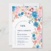 Bold Boho blauw roze wilde bloemenboog bruiloft Kaart (Voorkant)