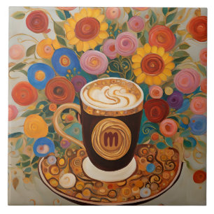 Bold Boho Bloemen Monogram Koffiebeker Tegeltje