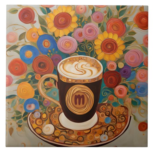 Bold Boho Bloemen Monogram Koffiebeker Tegeltje (Voorkant)