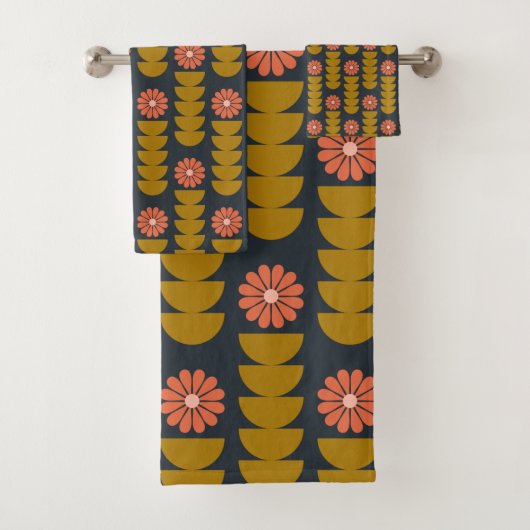 Bold Boho Botanical Geometric Blue Gold Bad Handdoek (Insitu)