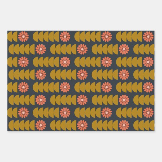Bold Boho Botanical Geometric Blue Gold Inpakpapier Vel (Voorkant)