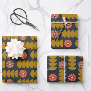 Bold Boho Botanical Geometric Blue Gold Inpakpapier Vel