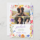 Bold Boho Bright Wildflower Photo Graduation Kaart (Achterkant)