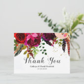 Bold Boho Burgundy Floral Wedding Flat Bedankkaart (Staand voorkant)