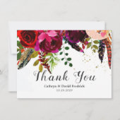 Bold Boho Burgundy Floral Wedding Flat Bedankkaart (Voorkant)