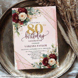 Bold Boho Diep Rood Gouden Bloemen 80e Verjaardag Kaart