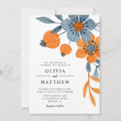 Bold Boho Floral Oranje Blue Wedding Kaart (Voorkant)