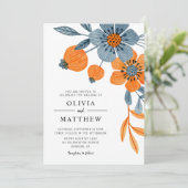 Bold Boho Floral Oranje Blue Wedding Kaart (Staand voorkant)