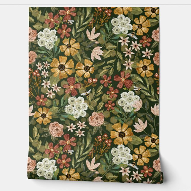 Bold Boho Floral Pattern Behang (Afrollen)