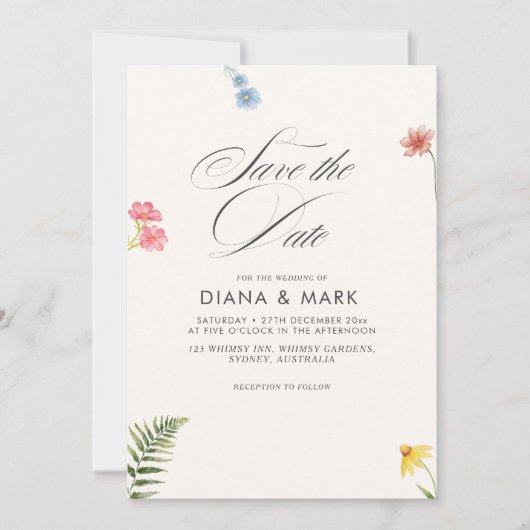 Bold Boho Pink Chic Wildflower Bewaar de datum Kaart (Voorkant)