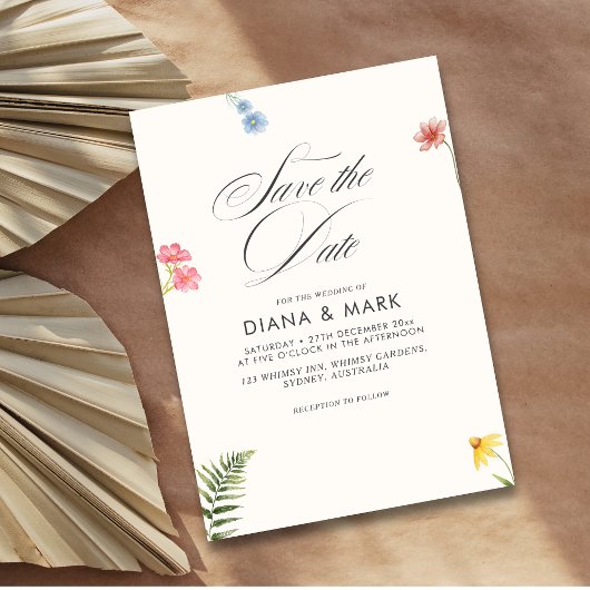 Bold Boho Pink Chic Wildflower Bewaar de datum Kaart