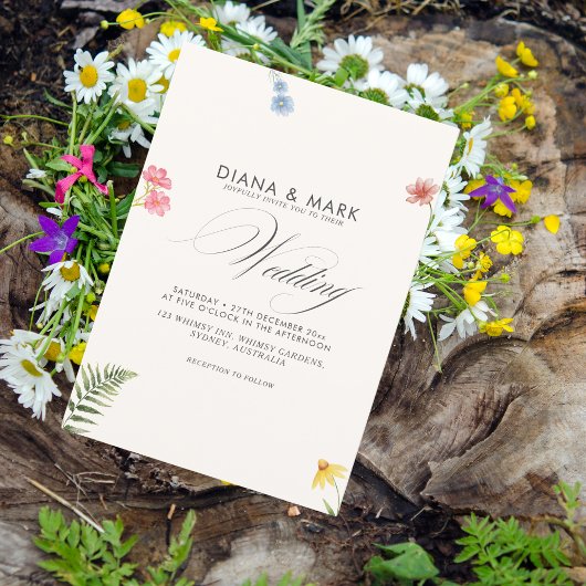 Bold Boho Roze Chic Wildflower Unieke bruiloft Kaart