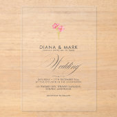 Bold Boho Roze Trendy Wildflower Unieke bruiloft Acryl Uitnodigingen (Voorkant)