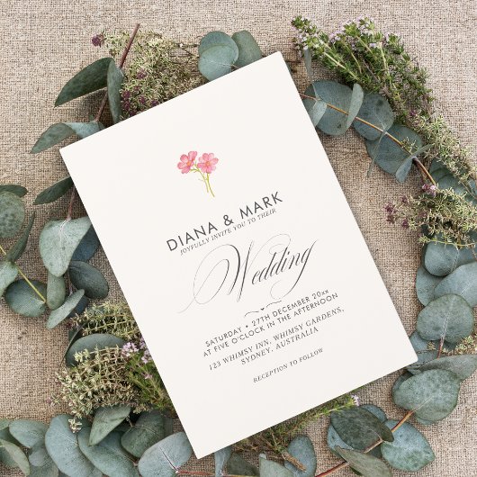 Bold Boho Roze Trendy Wildflower Unieke bruiloft Kaart