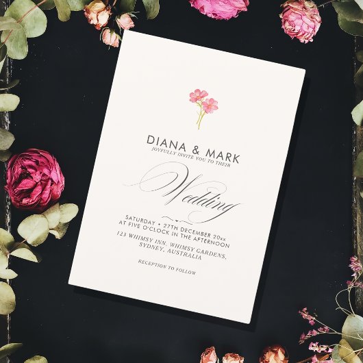 Bold Boho Roze Trendy Wildflower Unieke bruiloft Kaart