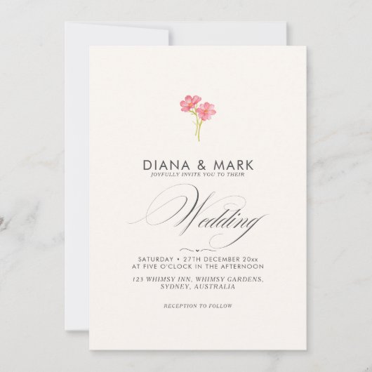 Bold Boho Roze Trendy Wildflower Unieke bruiloft Kaart (Voorkant)