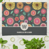 Bold Boho Scandi Folk Flowers Monogram Theedoek (Gevouwen)