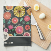 Bold Boho Scandi Folk Flowers Monogram Theedoek (Quarter Fold)