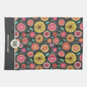 Bold Boho Scandi Folk Flowers Monogram Theedoek (Horizontaal)