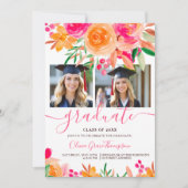 Bold Boho Waterverf Bloemen 2-Foto Afstuderen Kaart (Voorkant)