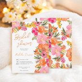 Bold Boho Waterverf Sinaasappel Roze Bloemen Bruid Kaart