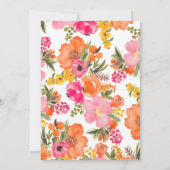 Bold Boho Waterverf Sinaasappel Roze Bloemen Bruid Kaart (Achterkant)