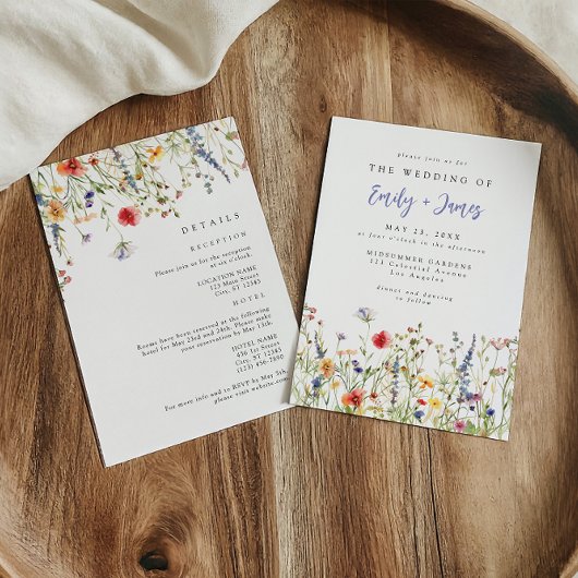 Bold Boho Wildflower All in One Wedding Kaart