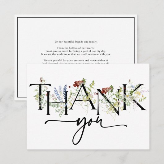 Bold Boho Wildflower Waterverf Hartelijk dank Bedankkaart (Voorkant / Achterkant)