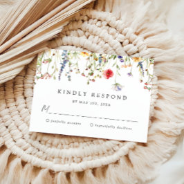 Bold Boho Wildflower Wedding RSVP Card Kaartje