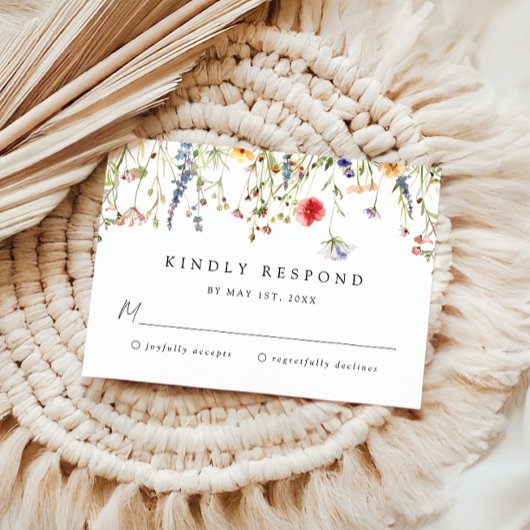 Bold Boho Wildflower Wedding RSVP Card Kaartje