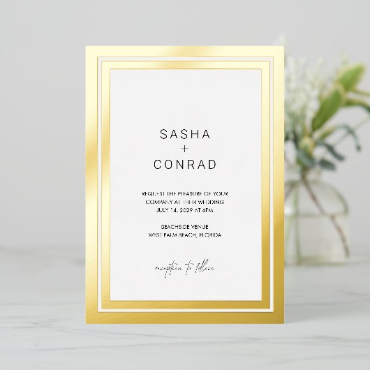 Bold Border Moderne bruiloft Folie Uitnodiging (Staand Voorkant)
