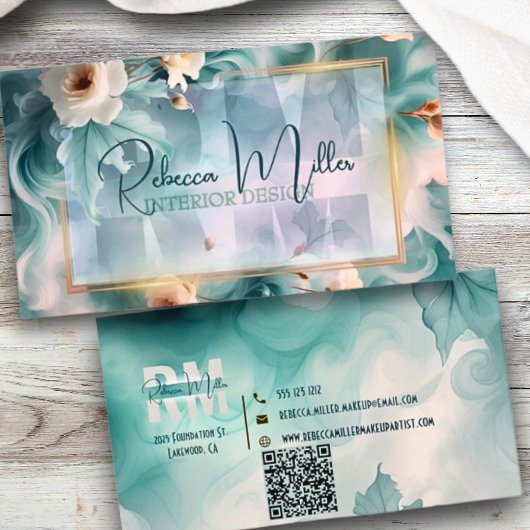 Bold Botanical Modern Watercolor Business Card Visitekaartje